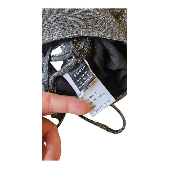 Shein XS Silver Sparkle Sleeveless Tie Closure Tank Top - Picture 4 of 7